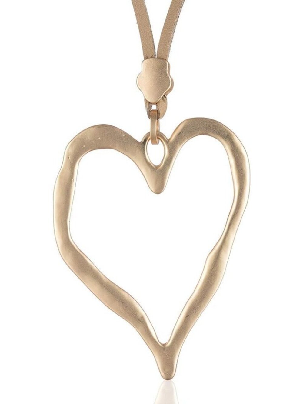 Women’s Khaki Tan Love Heart Pendant Long Chain Sweater Necklace Jewelry